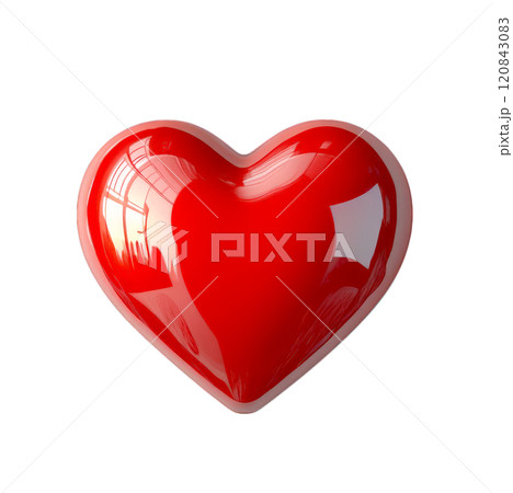 A glossy, red heart, symbolizing love and affection, is isolated on a transparent background. 120843083