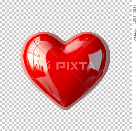 A glossy, red heart, symbolizing love and affection, is isolated on a transparent background. 120843083