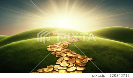 堅実な投資による未来の成功を象徴する黄金の道のイラスト 堅実な投資による未来の成功を象徴する黄金の道のイラスト 120843712