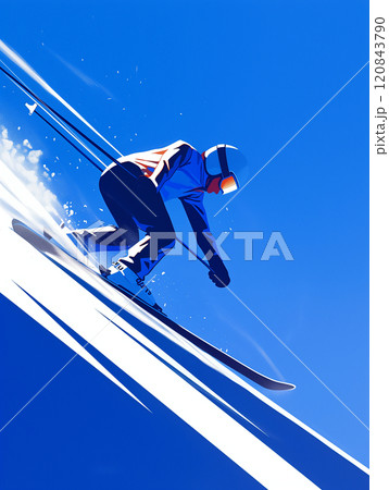 青空を切り裂くスキーヤーの軌跡 120843790