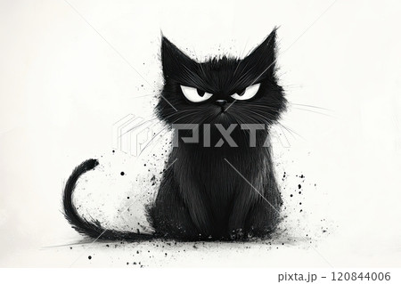 Grumpy cat black and white illustration, white background 120844006