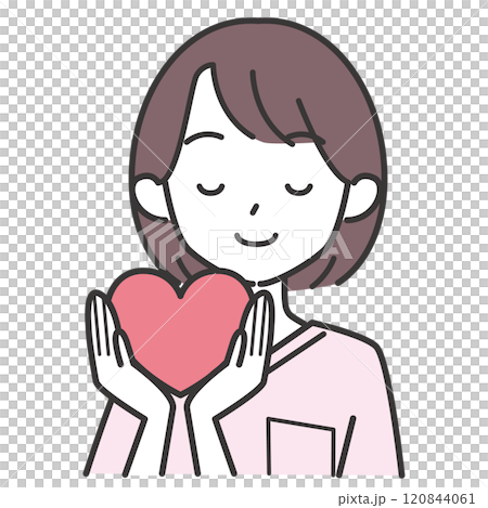 目を閉じてハートを持つ看護師の女性 120844061