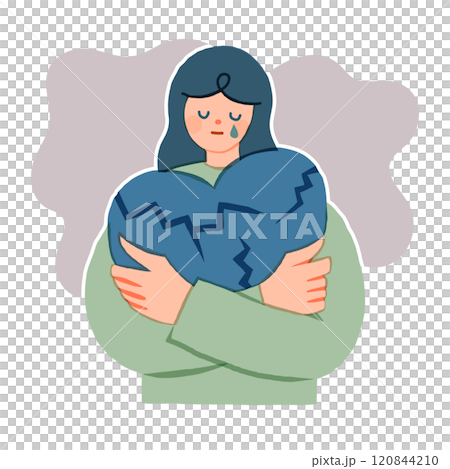 割れたハートを持つ女性のイラスト 120844210