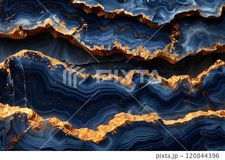 Luxurious Blue Agate Texture with Gold Accents for Creative Design Projects Generative AI 120844396