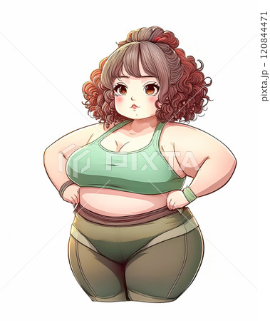 スポーツウエアを着た太った女性のイメージ素材 120844471