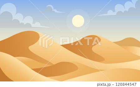 Desert dune landscape vector illustration. Desert dune mountain background realistic cartoon sahara Desert dune landscape vector illustration. Desert dune mountain background realistic cartoon sahara 120844547