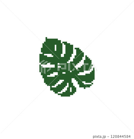 Pixel art green leaf illustration. Minimalistic leaf design in retro pixelated style. 120844584