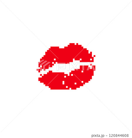 Red pixelated lips in retro digital style. Minimalistic red lips icon in pixel art design Red pixelated lips in retro digital style. Minimalistic red lips icon in pixel art design 120844608