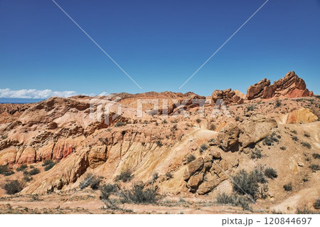 Picturesque Skazka canyon on the southern shore of Issyk-Kul lake, Kyrgyzstan Picturesque Skazka canyon on the southern shore of Issyk-Kul lake, Kyrgyzstan 120844697