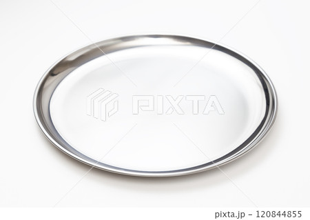 白背景にステンレス製のカレー皿 120844855