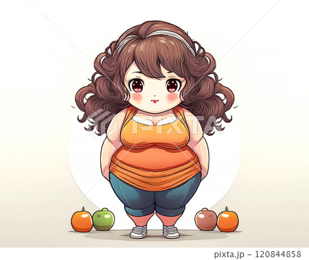 ちびキャラ 太った女性のイメージ素材 ちびキャラ 太った女性のイメージ素材 120844858