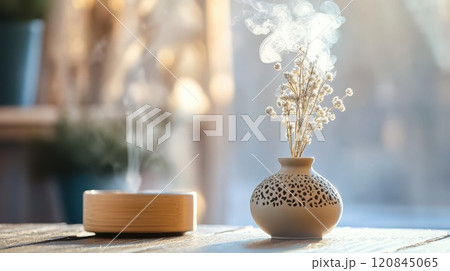 Decorative vase with smoke for festive atmosphere 120845065
