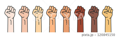 Raised fists of diverse skin tones symbolizing unity and empowerment. Illustration representing Raised fists of diverse skin tones symbolizing unity and empowerment. Illustration representing 120845150
