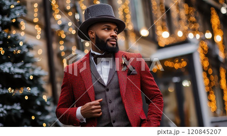 Stylish man in festive suit during holiday season 120845207