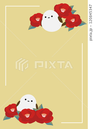 年賀状テンプレート　シマエナガと椿　賀詞なし 120845347