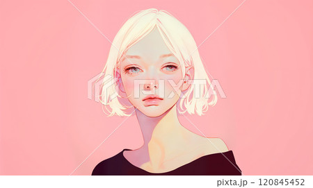 ピンクの背景の前にいる若い女性 120845452