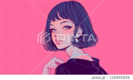 クールな女性のポートレートイラスト 120845656