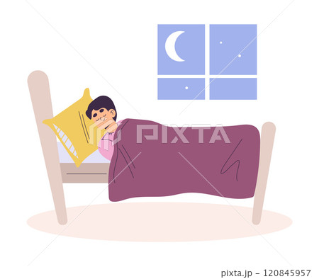 Boy Character Sleep in Bed Have Schedule and Daily Routine Activity Vector Illustration Boy Character Sleep in Bed Have Schedule and Daily Routine Activity Vector Illustration 120845957