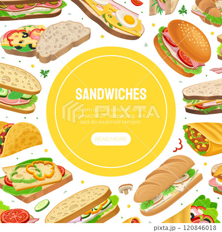 Delicious Sandwich with Different Ingredient Banner Design Vector Template Delicious Sandwich with Different Ingredient Banner Design Vector Template 120846018