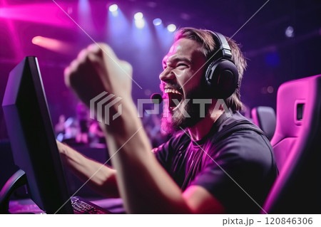 Excited winner of the Esports Championship. Generative AI 120846306