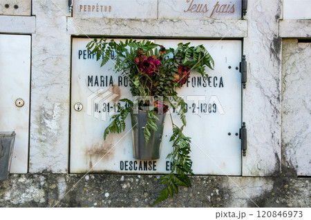 tombstones and graves in the cemetery, gravestone, burial place 120846973