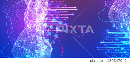 Big Data. Abstract digital futuristic vector illustration on technology background. Data mining and management concept. Hand drawn art. 120847041