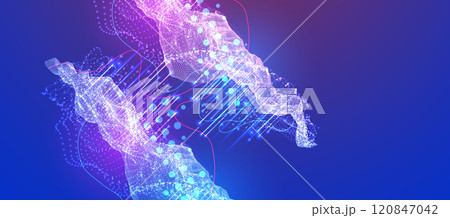 Big Data. Abstract digital futuristic vector illustration on technology background. Data mining and management concept. Hand drawn art. 120847042