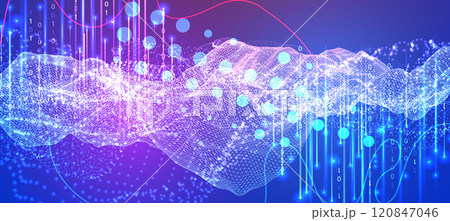 Big Data. Abstract digital futuristic vector illustration on technology background. Data mining and management concept. Hand drawn art. 120847046