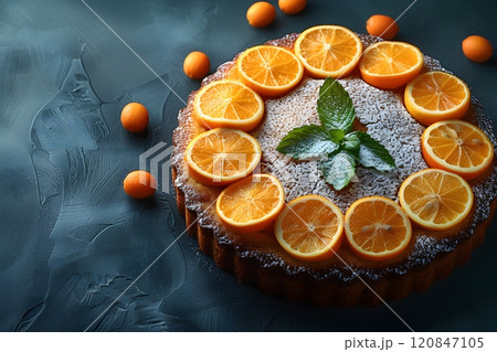 Citrus Delight: Elegant Orange Cake with Mint Garnish for Dessert Lovers Generative AI 120847105