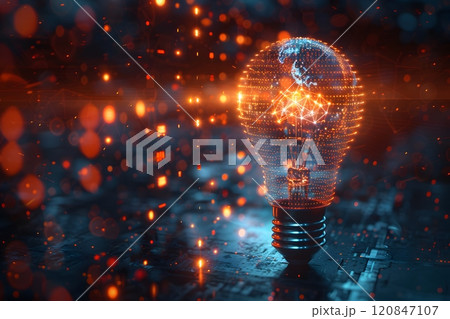 Futuristic Digital Innovation Concept with Illuminated Light Bulb and Network Connections Generative AI 120847107