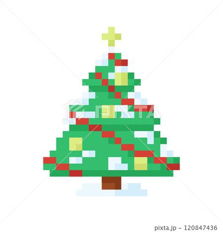 Christmas tree with snow, icon in 8 bit style Christmas tree with snow, icon in 8 bit style 120847436