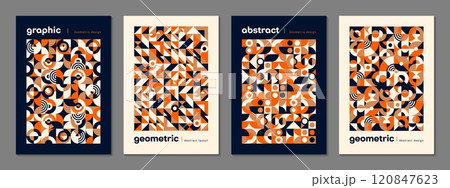 Abstract modern geometric Bauhaus poster templates. Event advertising leaflets vector page with Bauhaus pattern. Corporate identity retro posters or banners templates with abstract geometrical shapes 120847623