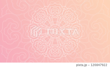 Round mandala on colorfull gradient background. Translucent mesh pattern in the form of a mandala. 120847922