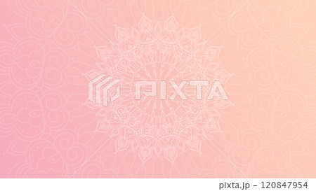 Round mandala on colorfull gradient background. Translucent mesh pattern in the form of a mandala. Round mandala on colorfull gradient background. Translucent mesh pattern in the form of a mandala. 120847954