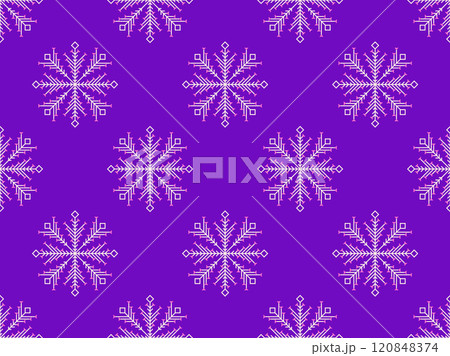 Snowflakes seamless pattern. Winter background with geometric snowflakes of different shapes. Christmas and New Year design for wrapper, banner, and poster. Vector illustration 120848374