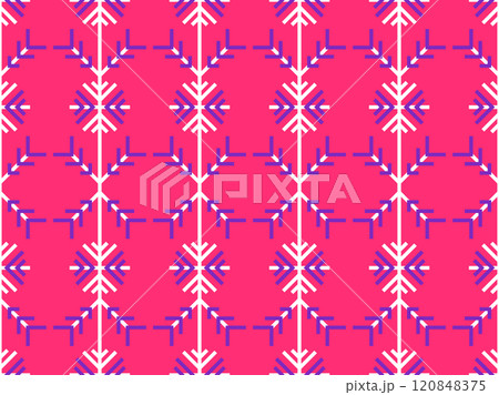 Snowflakes seamless pattern. Winter background with geometric snowflakes of different shapes. Christmas and New Year design for wrapper, banner, and poster. Vector illustration 120848375