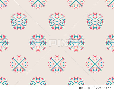 Snowflakes seamless pattern. Winter background with geometric snowflakes of different shapes. Christmas and New Year design for wrapper, banner, and poster. Vector illustration 120848377