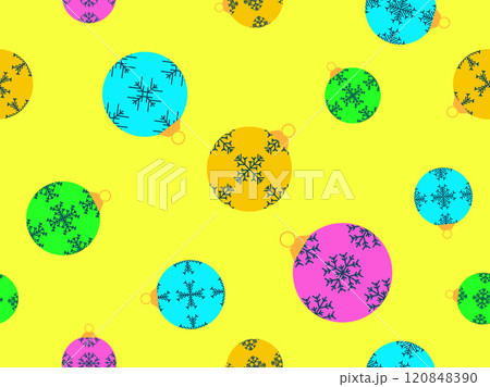 Christmas balls seamless pattern. Christmas Tree Balls is decorated with snowflakes patterns. Christmas Tree Balls. Xmas design for wrappers, covers, banners and posters. Vector illustration Christmas balls seamless pattern. Christmas Tree Balls is decorated with snowflakes patterns. Christmas Tree Balls. Xmas design for wrappers, covers, banners and posters. Vector illustration 120848390
