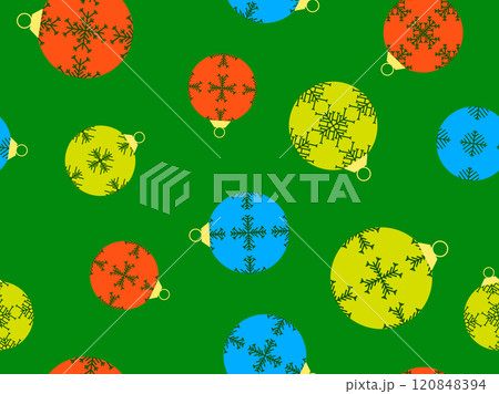 Christmas balls seamless pattern. Christmas Tree Balls is decorated with snowflakes patterns. Christmas Tree Balls. Xmas design for wrappers, covers, banners and posters. Vector illustration Christmas balls seamless pattern. Christmas Tree Balls is decorated with snowflakes patterns. Christmas Tree Balls. Xmas design for wrappers, covers, banners and posters. Vector illustration 120848394