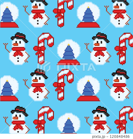 Christmas pattern with snowmen and candy canes Vector 120848486