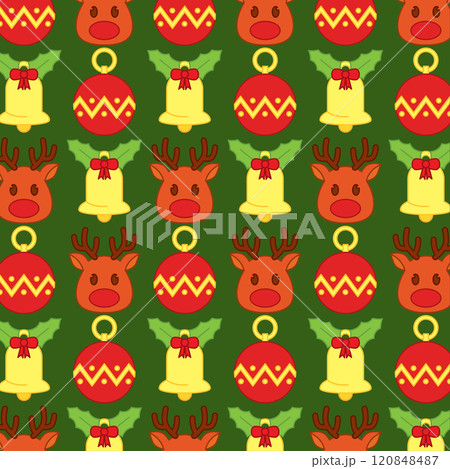 Christmas pattern with reindeer and ornaments Vector 120848487