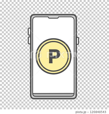 Simple line drawing illustration of a smartphone and point coins 120848543