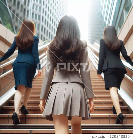階段を登るスーツを着た女性の後ろ姿のイメージ 階段を登るスーツを着た女性の後ろ姿のイメージ 120848820