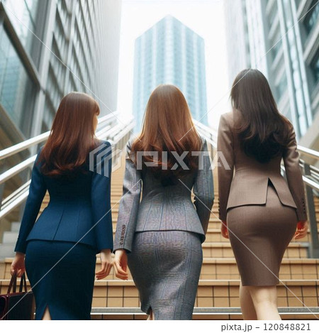 階段を登るスーツを着た女性の後ろ姿 120848821