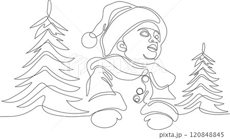 One continuous line drawing Santa Claus on reindeer and sled. concept for Christmas and New Year. vector illustration. Vector illustration One continuous line drawing Santa Claus on reindeer and sled. concept for Christmas and New Year. vector illustration. Vector illustration 120848845