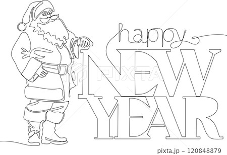 One continuous line drawing Santa Claus on reindeer and sled. concept for Christmas and New Year. vector illustration. Vector illustration One continuous line drawing Santa Claus on reindeer and sled. concept for Christmas and New Year. vector illustration. Vector illustration 120848879