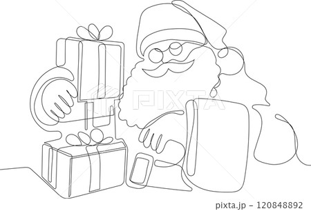 One continuous line drawing Santa Claus on reindeer and sled. concept for Christmas and New Year. vector illustration. Vector illustration 120848892