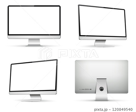 Computer monitor with empty display. Front, back and side view. 120849540