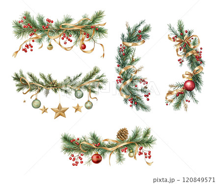 Christmas clip art. Large set of Christmas elements, compositions for holiday decor. 120849571