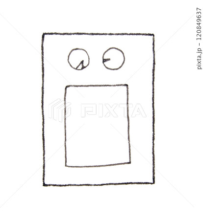 Simple black and white doodle of a surprised face with round eyes on white Simple black and white doodle of a surprised face with round eyes on white 120849637